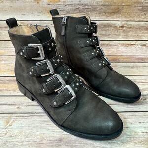 Halogen Womens Dark Brown Suede Leather Buckles & Studs Ankle Boots 9.5M